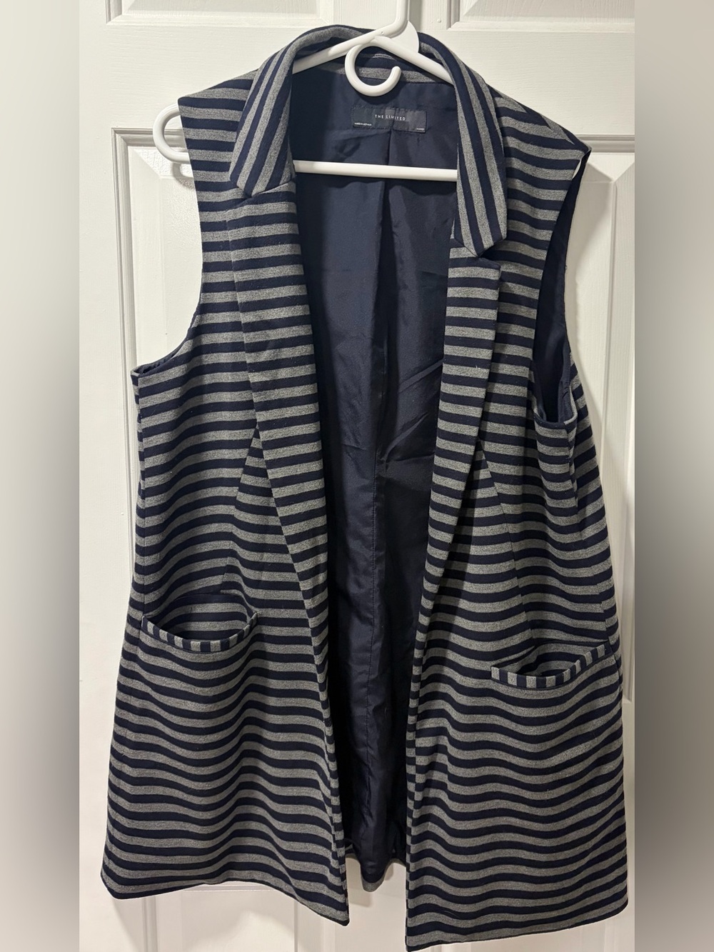 The Limited Navy and Gray Striped Sleeveless Blazer Vest “Duster” - Size XL